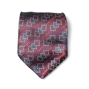 Ermenegildo Zegna Silk Tie Burgundy Blue Geometric Pattern Made in Italy Mens